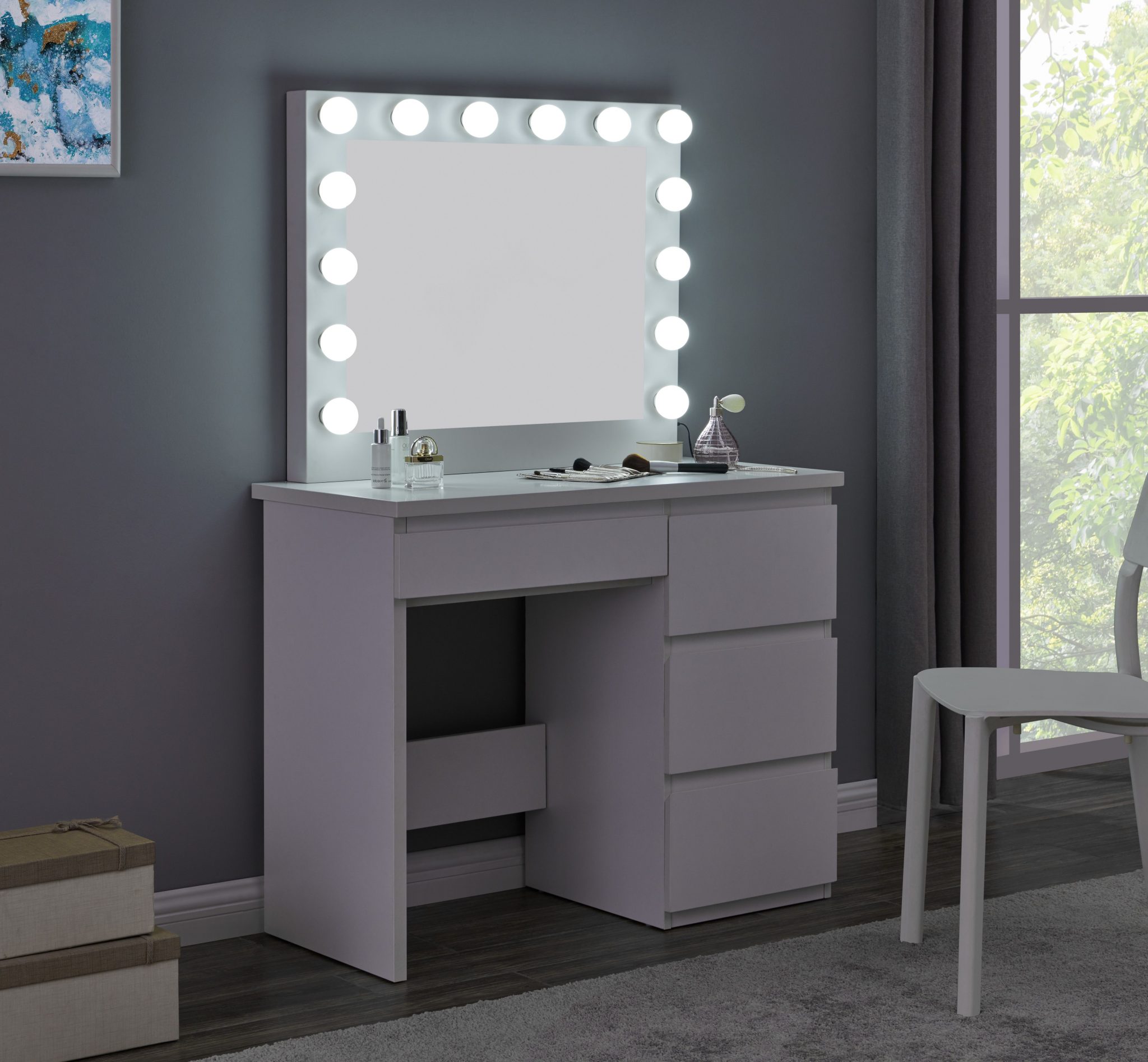grey hollywood dressing table